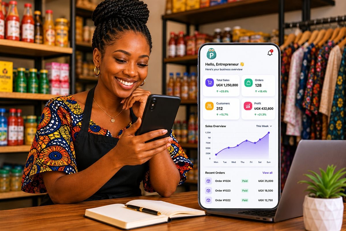 Business owner monitoring Potobag on a phone